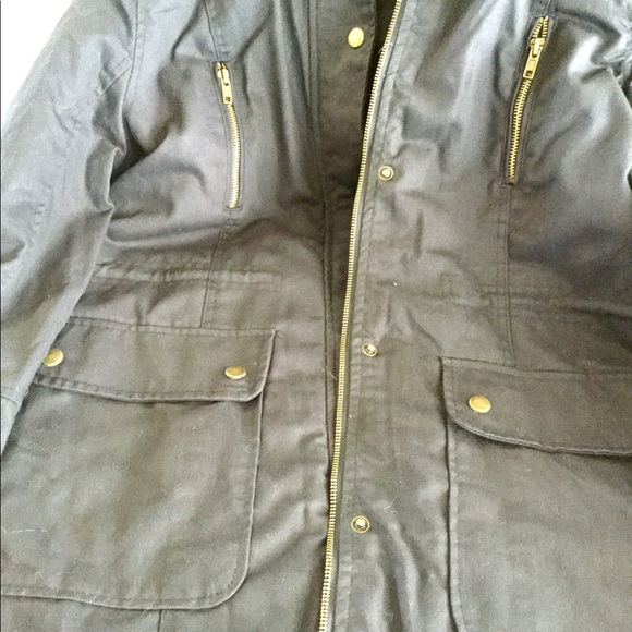 Lady Cotton Parka Jacket w/ Fur Lined Hood, Navy - Picture 6 of 7